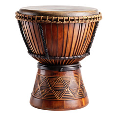african tribal drum djembe with carvings isolated - on a white background PNG.GENERATIVE AI