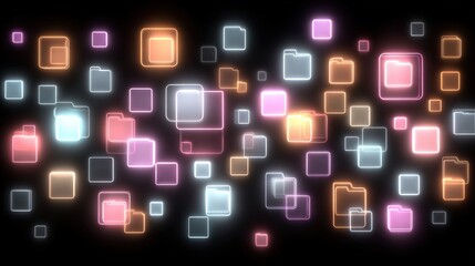Abstract network grid with files and folders, futuristic software interface, digital document management system, store, search and organize documents, corporate business, paperless office	
