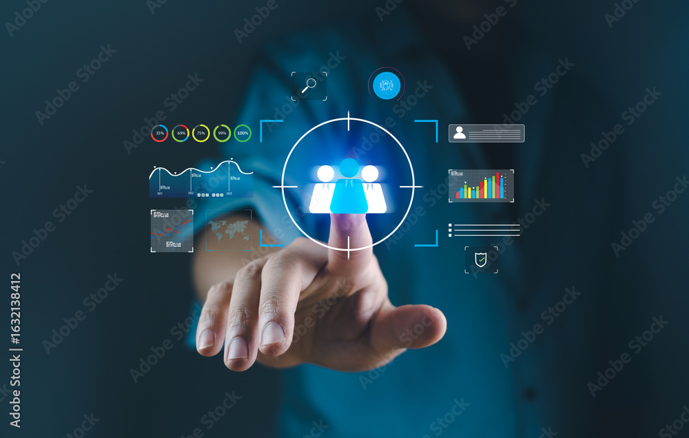 Aufkleber relationship strategies crm concept strategies, marketing for digital icons representing teamwork an