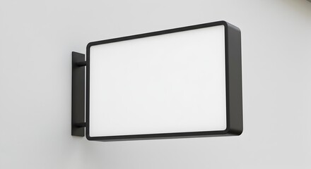 Blank Black Lightbox Sign Mockup Mounted on White Wall