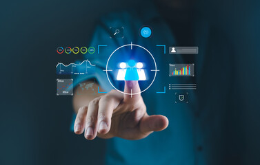 Relationship strategies CRM concept strategies, marketing for digital icons representing teamwork and analytics, symbolizing data-driven collaboration workspace. customer management global network