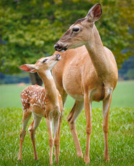 Whitetail Doe and fawn together at a wildlife sanctuary in Rome Georgia.