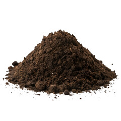 Soil pile close-up isolated on white background perfect for gardening visuals and agricultural design themes
