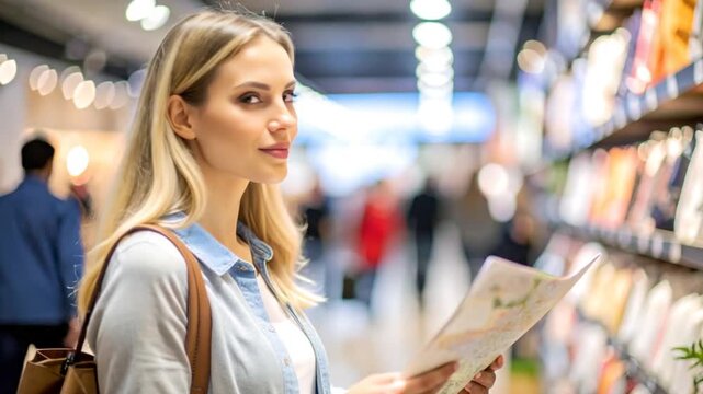 Woman browsing bookstore magazines