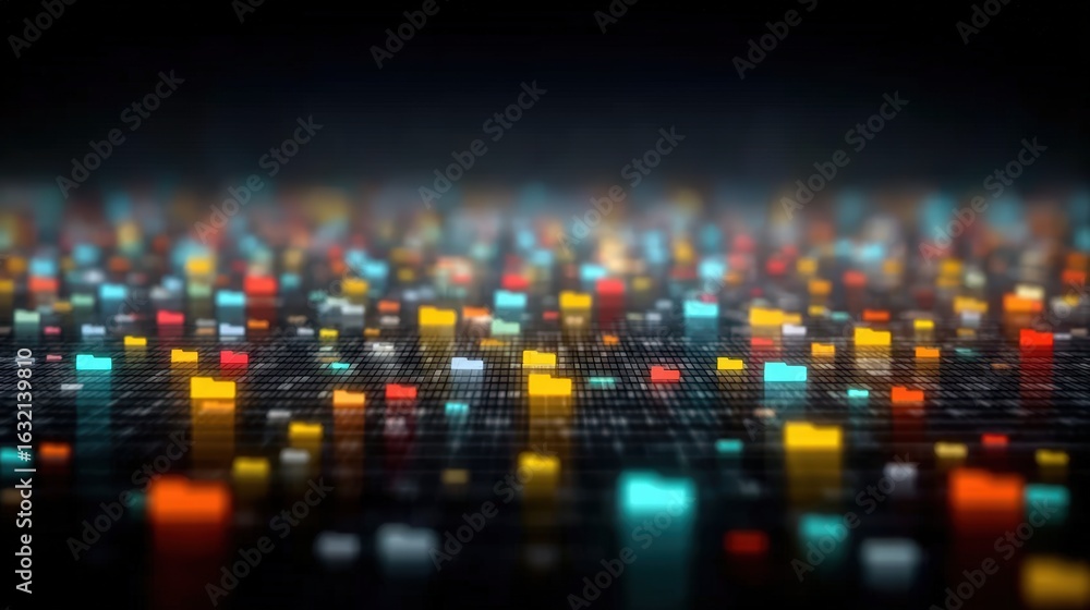 Poster abstract network grid with files and folders, futuristic software interface, digital document manage