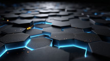 Fototapeta premium Hexagonal Grid with Illuminated Edges in a Dark Environment