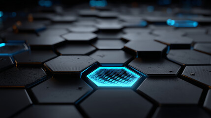 Hexagonal Grid with Illuminated Center, Futuristic Design