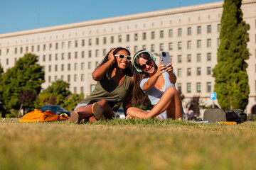 Teens enjoying campus life with a touch of diversity