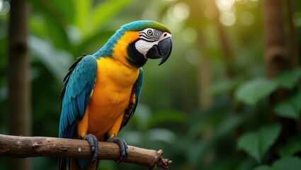 Vibrant macaw perched on a branch.