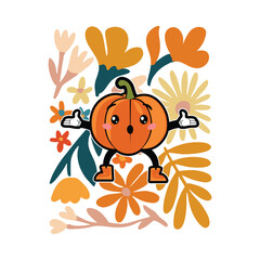 Witch's Garden - Spellbook Pumpkin Among Poison Florals, Regal Pumpkin on Fall Foliage Throne, Carved Pumpkin with Dried Flower Halos