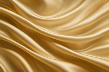 Fototapeta premium Golden silk fabric with soft, flowing waves and smooth highlights creating an elegant luxury background.
