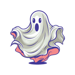 Spook-tacular Sweetness - Adorable Cartoon Ghost Waving Hello with Glowing Eyes and Wiggly Bottom Hem
