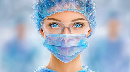 Surgeon preparing for surgery in a 3D illustration for medical use.