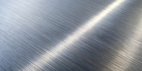 Abstract closeup of a brushed metal surface, showcasing fine lines, texture, and a bright reflection of light, creating a modern and industrial feel