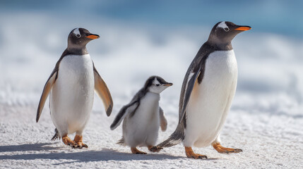 Obraz premium Penguin Family Walking Together