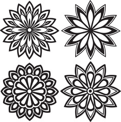 Set of Four Decorative Floral Mandala Designs
