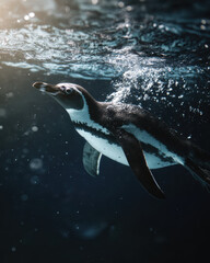 Obraz premium Penguin Diving Dramatic Light Depth
