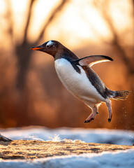 Jumping Penguin Golden Hour High Contrast