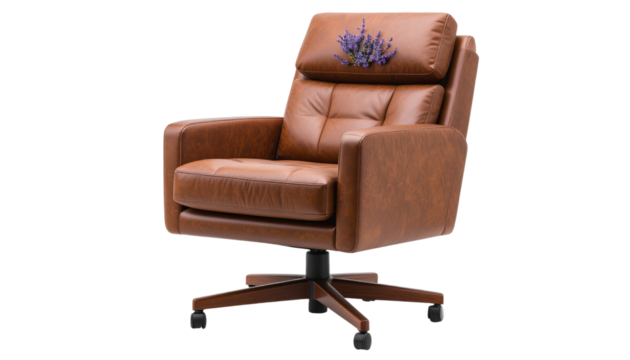 Massage chair brown silhouette lavender accent detail flat minimal bold silhouette vector health wellness vector isolated on transparent backgound 