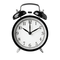  - Classic Black Twin-Bell Alarm Clock, Front View, Isolated on Transparent Background