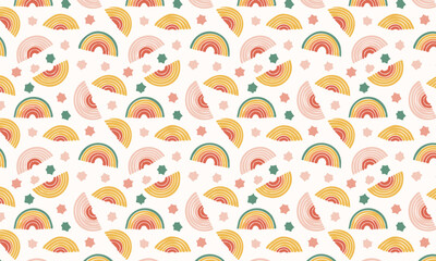 Cute Boho Seamless Pattern with Deconstructed Rainbows and Stars