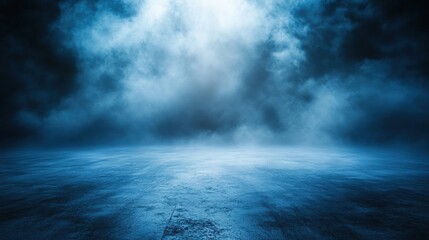 Obraz premium A misty blue landscape, creating an ethereal and surreal atmosphere, with a smooth surface reflecting light and clouds.