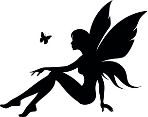 Fototapeta premium Whimsical fairy silhouette with ornate wings