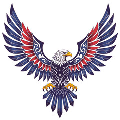 Stylized eagle with red and blue wings in decorative design  