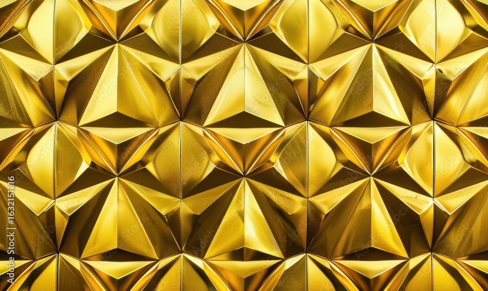 Poster Abstract geometric pattern with golden triangles and diamonds shiny metallic surface