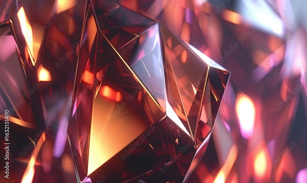 Poster abstract geometric shape with angular facets and clear dark red tones