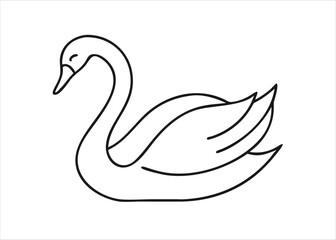 Elegant single swan depicted with clean line art representing wildlife and nature s grace isolated on white background