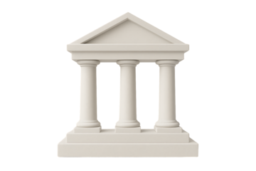Classic ancient greek or roman arc with three simple doric columns and triangular pediment structure isolated on transparent background