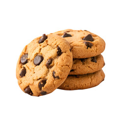Chocolate chip cookies isolated on white background perfect for dessert visuals bakery ads and snack packaging
