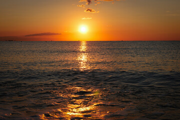 A beautiful sunrise over the beach in Nice, France.