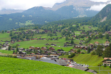View of Grindelwald village in Switzerland.