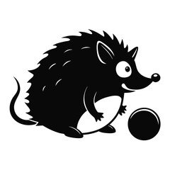 Hedgehog Rolling Ball vector clean black silhouette design white background