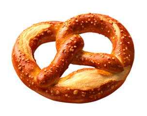 Traditional German pretzel, golden-brown, isolated on a white transparent background, cutout style, crispy texture, twisted dough, iconic Bavarian snack, Oktoberfest promotions, or food-related design