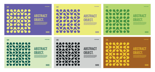 Set of modern abstract vector designs featuring abstract patterns made of metabolic shapes. Modern geometric shapes created from connected liquid drops. Minimalistic and creative composition suitable 