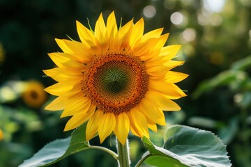 Obraz premium Vibrant Sunflower Blooming Amid Green Leaves