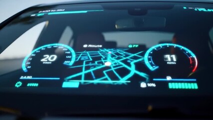 Futuristic Car Dashboard: Navigating Route, Speed, and Battery Display - Powered by Adobe