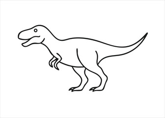 A striking black and white line art depiction of a tyrannosaurus rex dinosaur in a bold artistic style isolated on white background