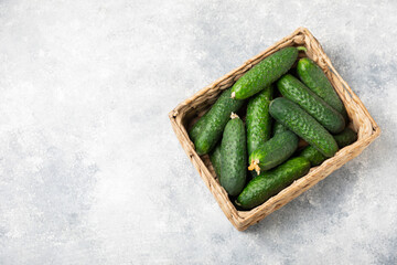 Cucumber on wooden background. Slice of cucumber on background. Fresh organic green cucumbers gherkin. Vegan. Salad ingredient. Farm vegetables. Cut vegetables with knife. Space for text. Copy space