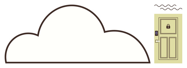 Cloud outline linked to a locked door for data protection. Ideal for cybersecurity, privacy, encryption, data access, technology, innovation, simple flat metaphor