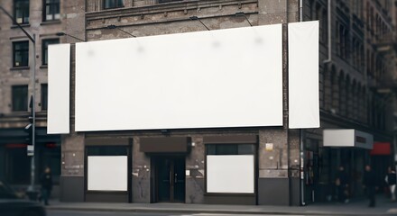 Obraz premium Blank Billboard and Banners on Historic Building Facade