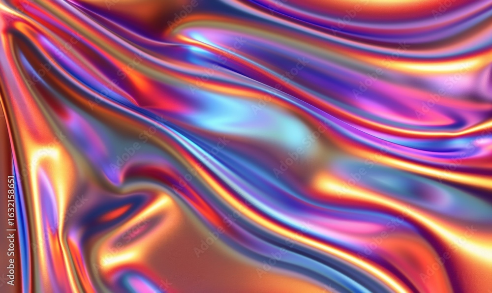 Poster abstract iridescent texture with smooth swirling colors and reflective surface