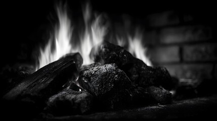 Naklejka premium Captivating black and white flames in a cozy fireplace