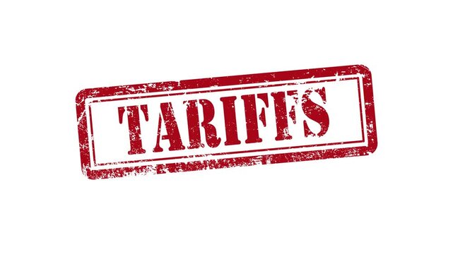 TARIFFS  text effect animation with grunge rubber stamp isolated on white background