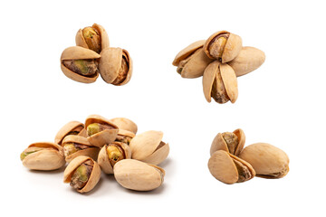 Tasty pistachios isolated on a white background.
