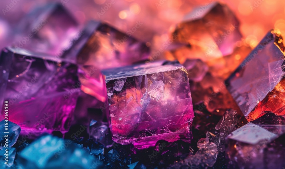 Poster abstract translucent cubes with intricate patterns and vibrant gradient colors