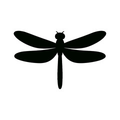 very simple flat and single minimalist Dragonfly Silhouettes in black on a white background